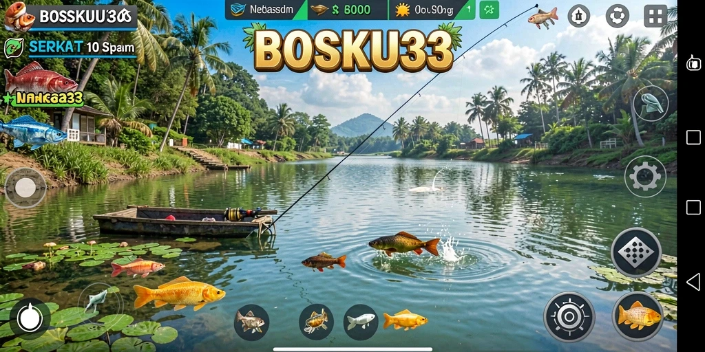 Screenshot gameplay BOSKU33 yang menampilkan pengalaman memancing yang mendebarkan.