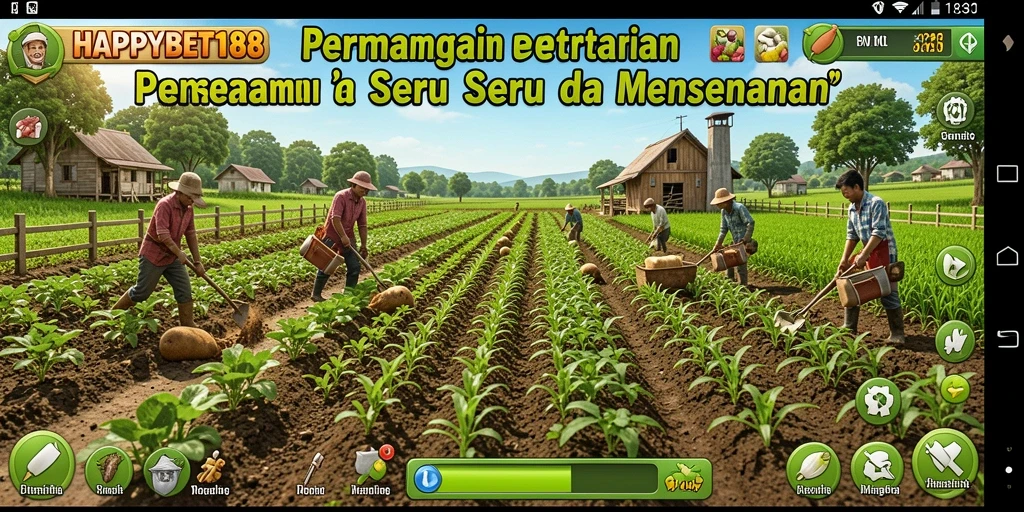 Tampilan gameplay HAPPYBET188 dengan ladang luas dan berwarna cerah.