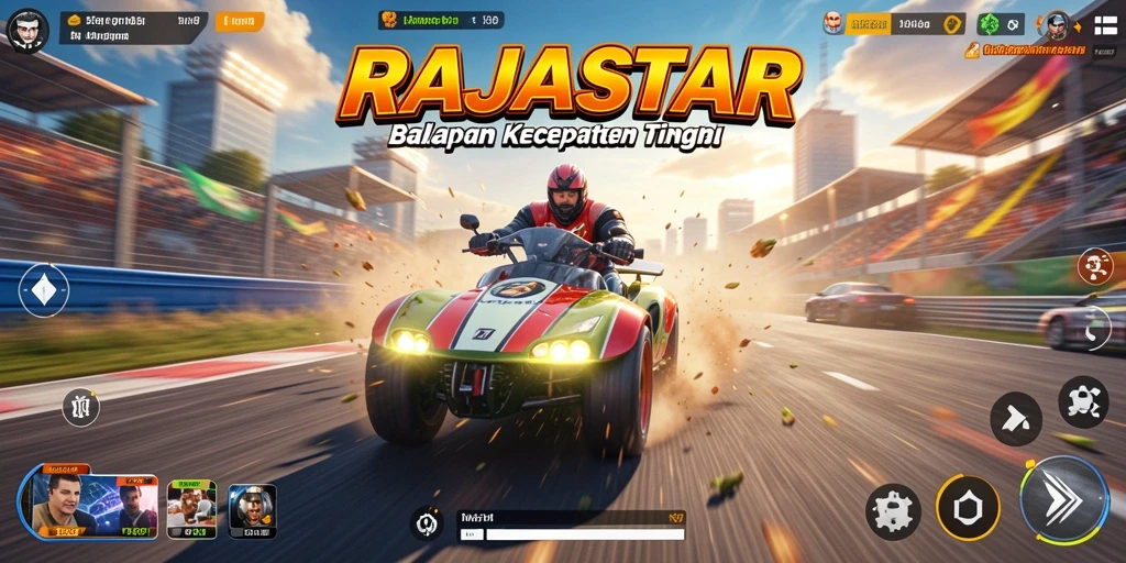 Tampilan gameplay seru dari RAJASTAR dengan balapan menegangkan.